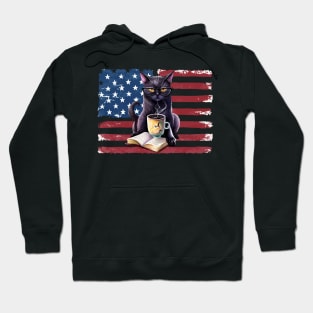 Black cat reading books 4th of july vintage Hoodie